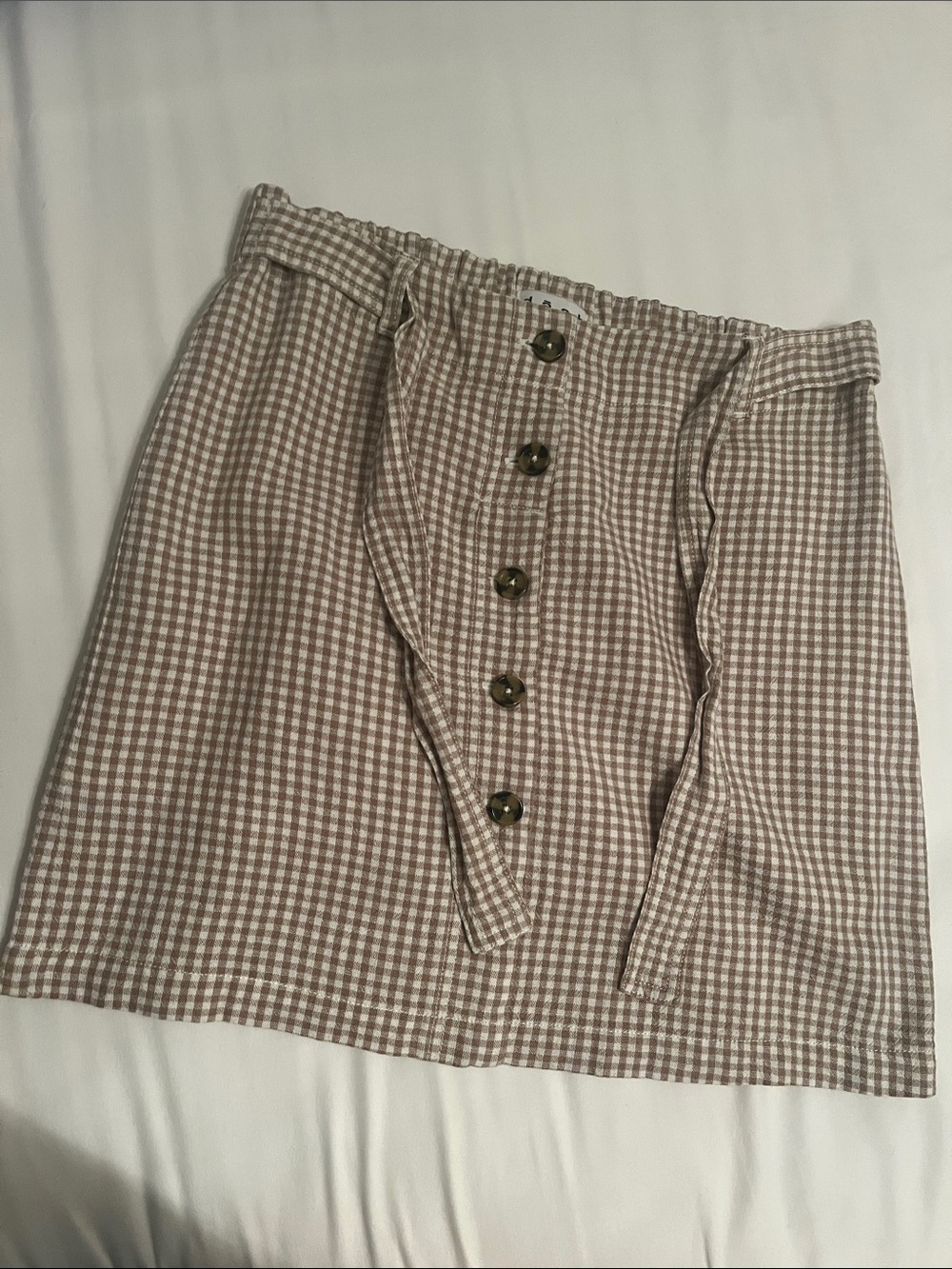 Women's Button-Front Gingham Mini Skirt - Taupe/White